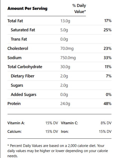 Baja Chicken nutritional value